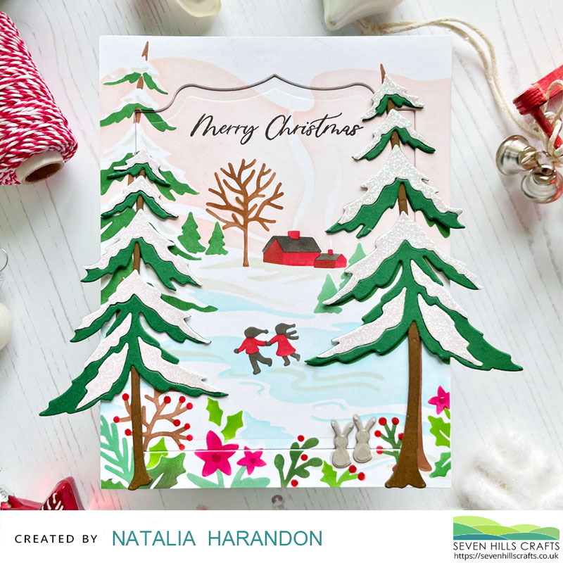 Christmas card inspiration with The Greetery Winter Stencil Scapes and Frosty Pines