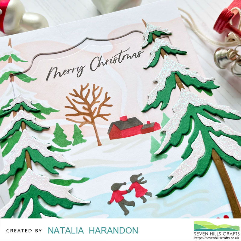 Christmas card inspiration with The Greetery Winter Stencil Scapes and Frosty Pines