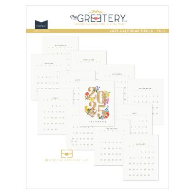 The Greetery 2025 Calendar Pages - Full Page front cover example.  Printed Calendar Pages for stamping and crafting.  Perfect for handmade Christmas gifts