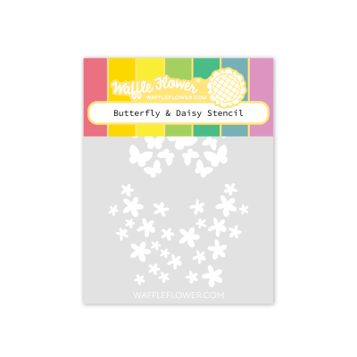 waffle flower crafts stencil featuring daisy and butterfly designs - designed to fit their butterfly shaker dies but can be used independently too