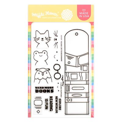 Waffle Flower Crafts Round Critter Bookmark Stamp for paper crafts to create fun critters reading books for bookmarks and cards with or without the co-ordinating stencils and dies