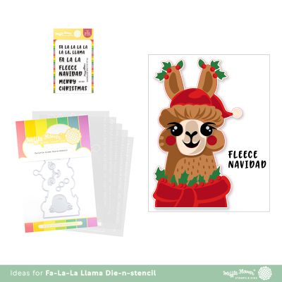 Waffle Flower Crafts Fa-la-la Llama Die-n-stencil plus stamp set, UK Stockist Seven Hills Crafts, 5 star customer service and fast tracked delivery