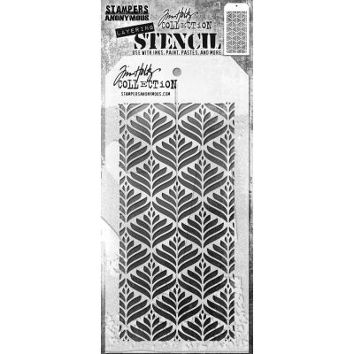 Deco Leaf Tim Holtz Layering Stencil by Stampers Anonymous, UK Stockist, Seven Hills Crafts 5 star rated for customer service, speed of delivery and value