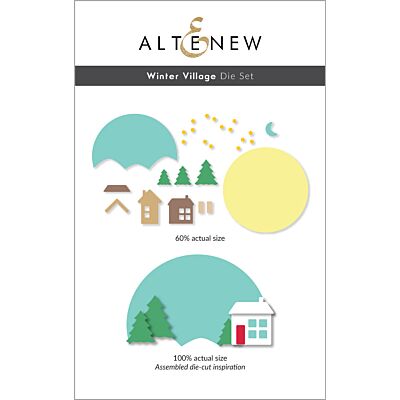 Altenew Winter Village Die for making Christmas cards by cutting cute village and tree images