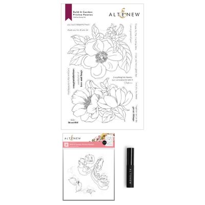 ALT Build-A-Garden Pristine Peonies - Stamp, Stencil and Blending Brush Set