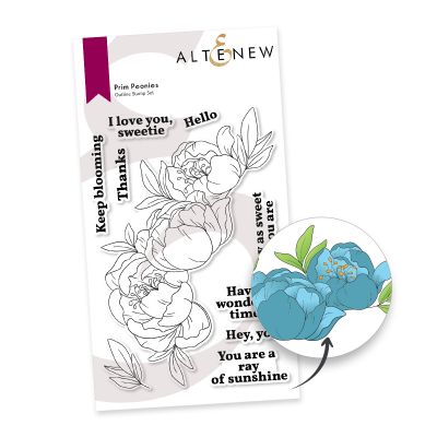 Altenew prim peonies stamp for cardmaking and paper crafts.  UK Stockist, Seven Hills Crafts