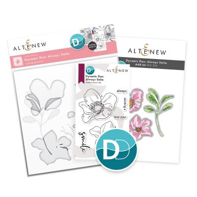 Altenew dynamic duo Always Smile stencil and stamp set for cardmaking and paper crafts.  UK Stockist, Seven Hills Crafts