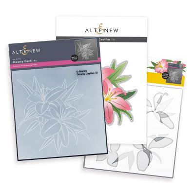 Altenew dreamy daylilies stencil, die and embossing folder set for cardmaking and paper crafts.  UK Stockist, Seven Hills Crafts