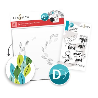 Altenew dynamic duo leaf wreath stencil and stamp set for cardmaking and paper crafts.  UK Stockist, Seven Hills Crafts
