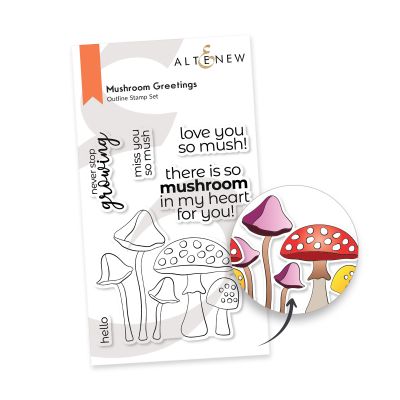mushroom greetings stamp by altenew for cardmaking and paper crafts.  UK Stockist, Seven Hills Crafts