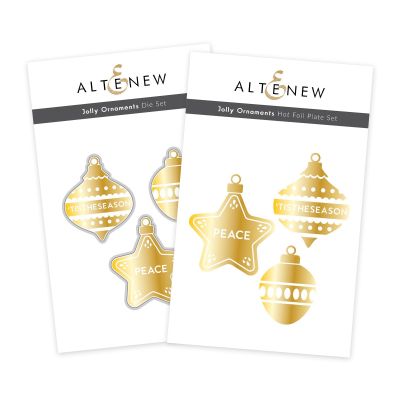 jolly ornaments hot foil and die set by altenew for cardmaking and paper crafting available from Seven Hills Crafts, UK Stockist, 5 star rated for customer service, speed of delivery and value