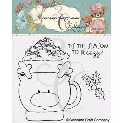 Cozy Reindeer Mug Stamp by Kris Lauren for Colorado Craft Company for cardmaking and paper crafts.  UK Stockist, Seven Hills Crafts