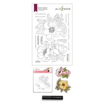 ALT Build-A-Garden Pristine Peonies Kit - Stamp, Stencil, Die and Blending Brush Set