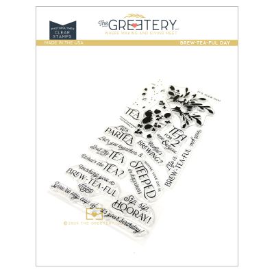 Brew-tea-ful Day Stamp by The Greetery, Garden Party Collection to stamp sentiments and flowers to match the tea themed range in the garden party collection for cardmaking.  Bridgerton style tea party.  Tea Themed Puns