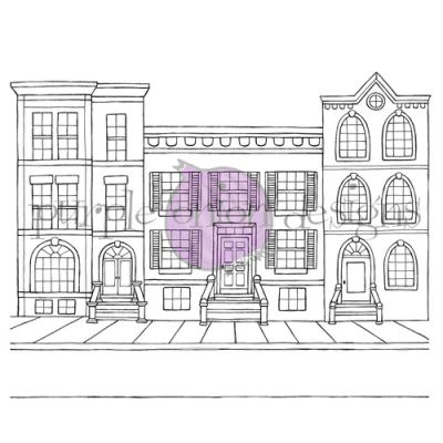 Row House Background unmounted rubber stamp by Stacey Yacula for Purple Onion Designs.  Exclusive in the UK to Seven Hills Crafts