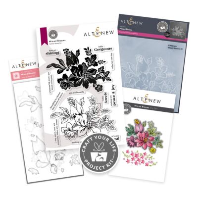 Altenew Craft Your Life Project Kit: Mixed Blooms for creating layered floral images with stamps, embossing folder, stencils and a matching die