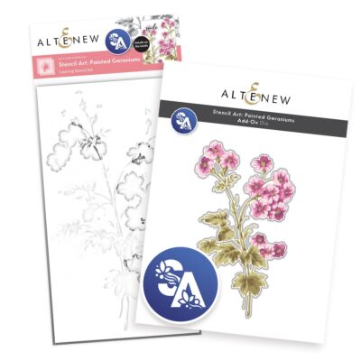 Altenew Stencil Art Painted Geraniums Stencil and Die Kit for creating layered floral images with stencils and a matching outline die