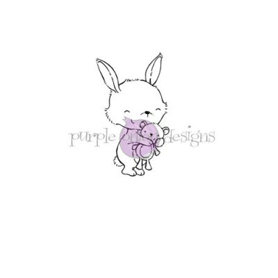Carmel (Bunny Holding Stuffed Toy) unmounted rubber stamp by Stacey Yacula for Purple Onion Designs.  Exclusive in the UK to Seven Hills Crafts