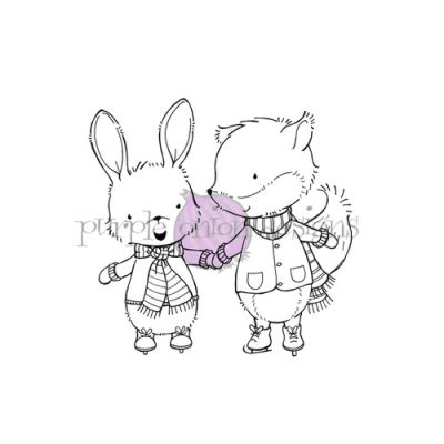 Cleo & Archie (Bunny & Fox Ice Skating) unmounted rubber stamp by Stacey Yacula for Purple Onion Designs.  Exclusive in the UK to Seven Hills Crafts