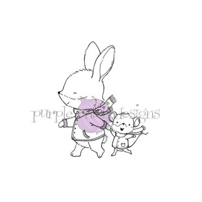 Cotton & Nibbles (Bunny & Mouse Walking) unmounted rubber stamp by Stacey Yacula for Purple Onion Designs.  Exclusive in the UK to Seven Hills Crafts