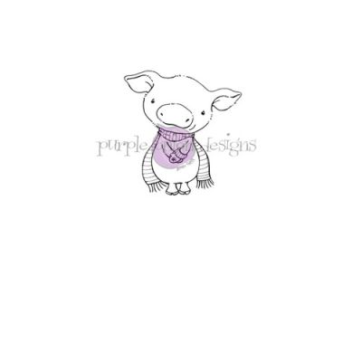 Curly (Winter Pig) unmounted rubber stamp by Stacey Yacula for Purple Onion Designs.  Exclusive in the UK to Seven Hills Crafts