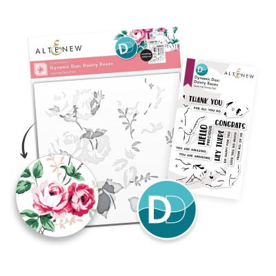 Altenew Dainty Roses stamp and stencil set for cardmaking and paper crafts.  UK Stockist, Seven Hills Crafts