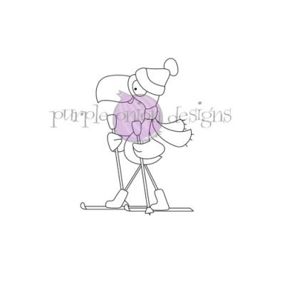Flo the flamingo skiing unmounted rubber stamp by Shari Bresciani for Purple Onion Designs.  Exclusive in the UK to Seven Hills Crafts  Christmas crafting