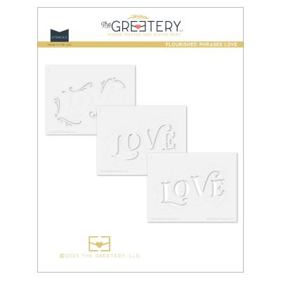 Flourished Phrases Love Stencil  by The Greetery, Love Letters P.S. Collection, UK Exclusive Stockist, Seven Hills Crafts 5 star rated for customer service, speed of delivery and value