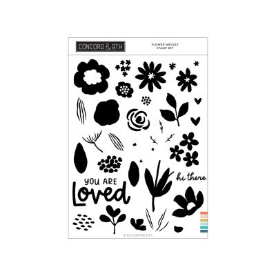 Flower Medley Stamp Set by Concord and 9th Playful for cardmaking and paper crafts.  UK Stockist, Seven Hills Crafts