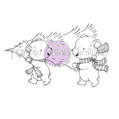 Fraser & Fir (Bears Carrying Tree) unmounted rubber stamp by Stacey Yacula for Purple Onion Designs.  Exclusive in the UK to Seven Hills Crafts