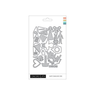 Concord and 9th Happy Headlines Dies - paper cutting dies to create iconography to pair with newspaper headline style stamps to celebrate births, marriages, birthdays, graduation, retirement and other celebrations