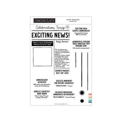 Concord and 9th Happy Headlines Stamp - paper cutting dies to create iconography to pair with newspaper headline style stamps to celebrate births, marriages, birthdays, graduation, retirement and other celebrations