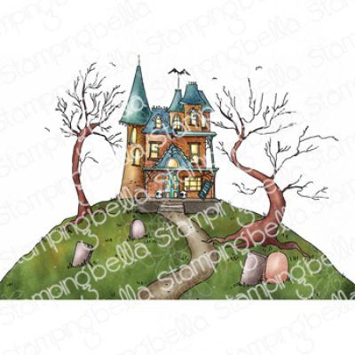 Haunted House Backdrop Stamp by Stamping Bella at Seven Hills Crafts, UK Stockist, 5 star rated for customer service, speed of delivery and value
