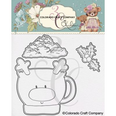 cozy reindeer mug Die by Kris Lauren for Colorado Craft Company for cardmaking and paper crafts.  UK Stockist, Seven Hills Crafts