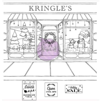 Kringle's Department Store & Window Signs unmounted rubber stamp by Stacey Yacula for Purple Onion Designs.  Exclusive in the UK to Seven Hills Crafts