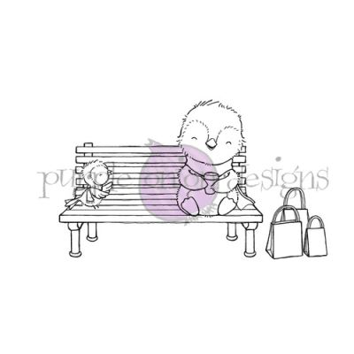 Lark & Parker (Penguin & Bird sitting on bench) unmounted rubber stamp by Stacey Yacula for Purple Onion Designs.  Exclusive in the UK to Seven Hills Crafts