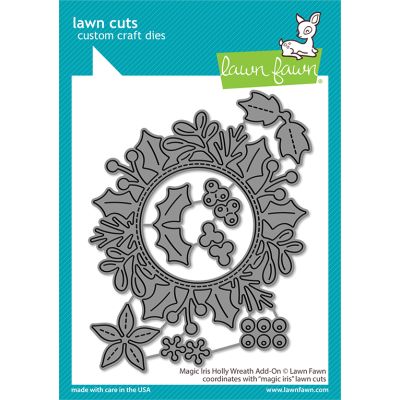 Magic Iris Holly Wreath Add-on Die by Lawn Fawn at Seven Hills Crafts UK stockist 5 star rated for customer service, speed of delivery and value