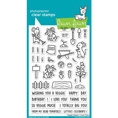 Veggie Happy Stamp by Lawn Fawn, UK Stockist, Seven Hills Crafts 5 star rated for customer service, speed of delivery and value