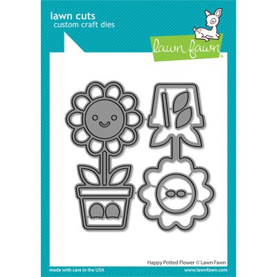 happy potted flower die by Lawn Fawn at Seven Hills Crafts UK stockist 5 star rated for customer service, speed of delivery and value