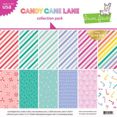 Lawn Fawn Candy Can Lane 12 x 12 Paper Pack including gold foiling perfect for scrapbooking and making gift boxes