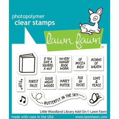 Lawn Fawn Little Woodland Library stamp, dies and stencils for creating cute book themed cards and scrapbooks