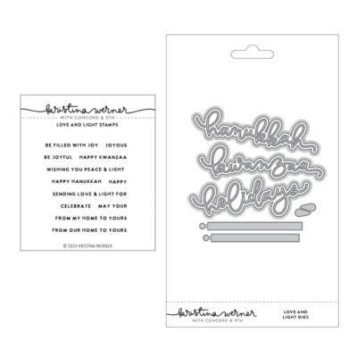 Kristina Werner Love and Light Stamp and Die Set to create the perfect sentiment for Kwanzaa and Hanukkah as well as general holiday greetings