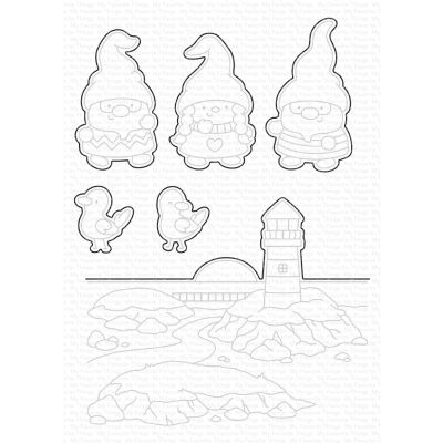 lighthouse gnomes die by mft stamp for cardmaking and paper crafting available from Seven Hills Crafts, UK Stockist, 5 star rated for customer service, speed of delivery and value