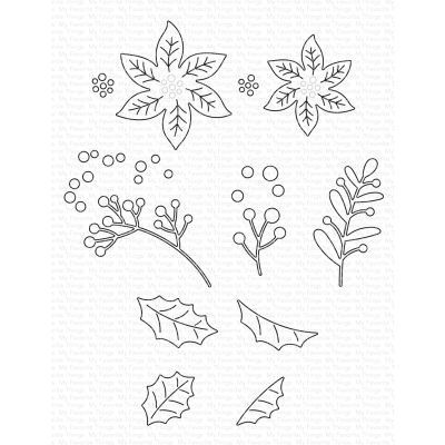 winter poinsettias die by mft stamp for cardmaking and paper crafting available from Seven Hills Crafts, UK Stockist, 5 star rated for customer service, speed of delivery and value
