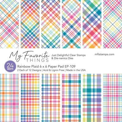 MFT Stamps rainbow plaid paper pad for cardmaking and paper crafts.  UK Stockist, Seven Hills Crafts