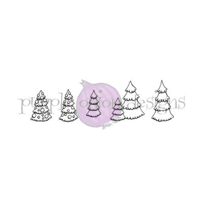 Mini Evergreen Tree Set unmounted rubber stamp by Stacey Yacula for Purple Onion Designs.  Exclusive in the UK to Seven Hills Crafts