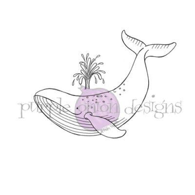 Moby whale and water spout unmounted rubber stamp by Stacey Yacula for Purple Onion Designs.  Exclusive in the UK to Seven Hills Crafts