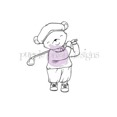 Purple Onion Designs Stacey Yacula Amongst the Pines Collection Mulligan bear playing golf unmounted red rubber stamp    Exclusive to Seven Hills Crafts in the UK