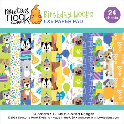 birthday Woofs paper pad by Newtons Nook for cardmaking and paper crafts.  UK Stockist, Seven Hills Crafts
