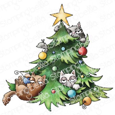 Oddball Christmas Cats in Tree Stamp by Stamping Bella at Seven Hills Crafts, UK Stockist, 5 star rated for customer service, speed of delivery and value